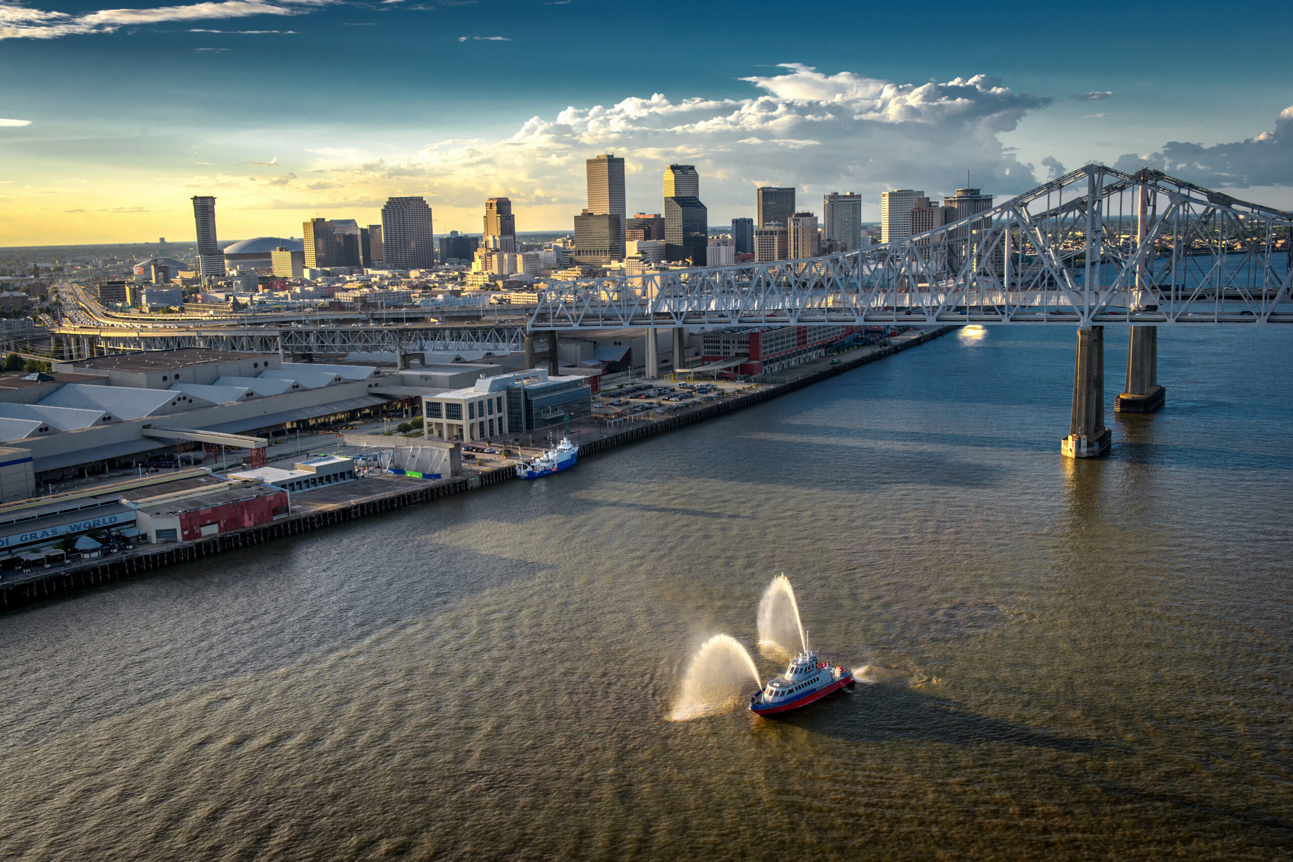Gen. Roy S. Kelley, NOFD tugboat, Aerial photo, River and Coasta New Orleans, LA